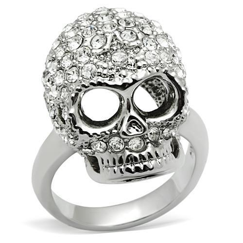 JCE008 Rhodium White Metal Ring with Top Grade Crystal  in Clear