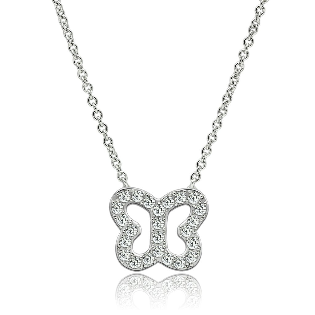 JCE078 Rhodium Brass Necklace with AAA Grade CZ  in Clear