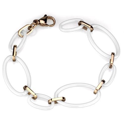 JCE1004 IP Rose Gold(Ion Plating) Stainless Steel Bracelet with Ceramic  in White