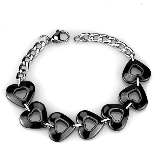 JCE1007 High polished (no plating) Stainless Steel Bracelet with Ceramic  in Jet