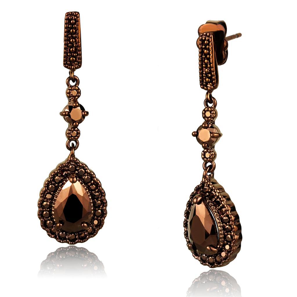 JCE1111 IP Coffee light Brass Earrings with AAA Grade CZ  in Light Coffee