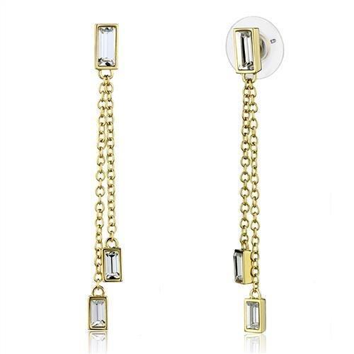 JCE1202 Gold Brass Earrings with Top Grade Crystal  in Clear
