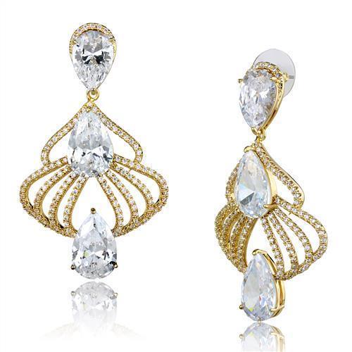 JCE1325 Gold Brass Earrings with AAA Grade CZ  in Clear