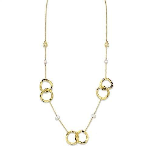 JCE1335 Gold Brass Necklace with AAA Grade CZ  in Citrine Yellow