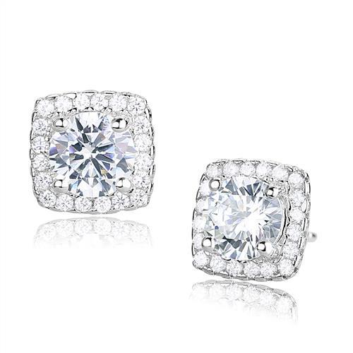 JCE1368 Rhodium 925 Sterling Silver Earrings with AAA Grade CZ  in Clear