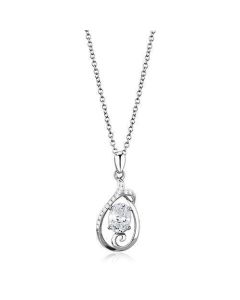 JCE1375 Rhodium 925 Sterling Silver Chain Pendant with AAA Grade CZ  in Clear