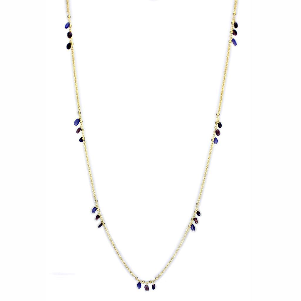 JCE1538 Gold Brass Necklace with Semi-Precious Amethyst Crystal in Amethyst