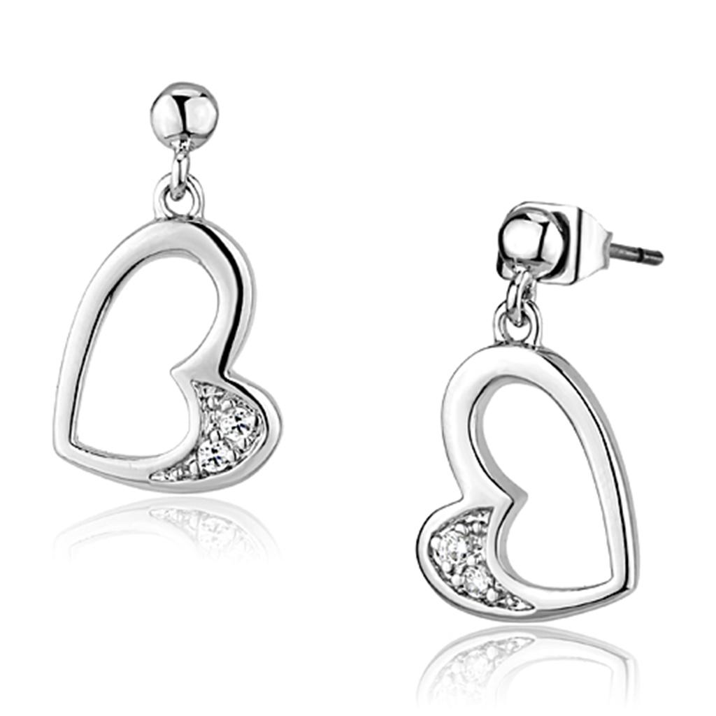 JCE368 Rhodium Brass Earrings with AAA Grade CZ  in Clear