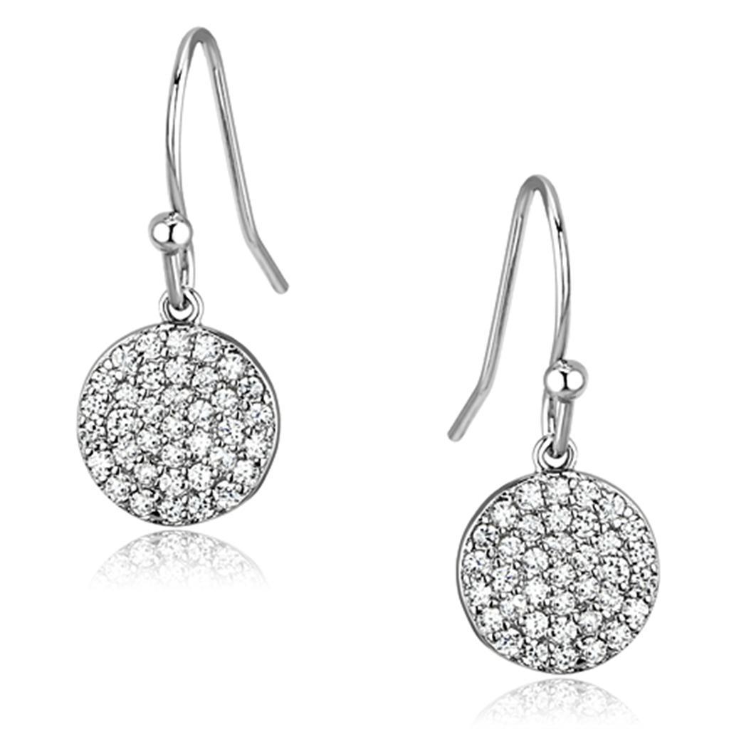 JCE369 Rhodium Brass Earrings with AAA Grade CZ  in Clear