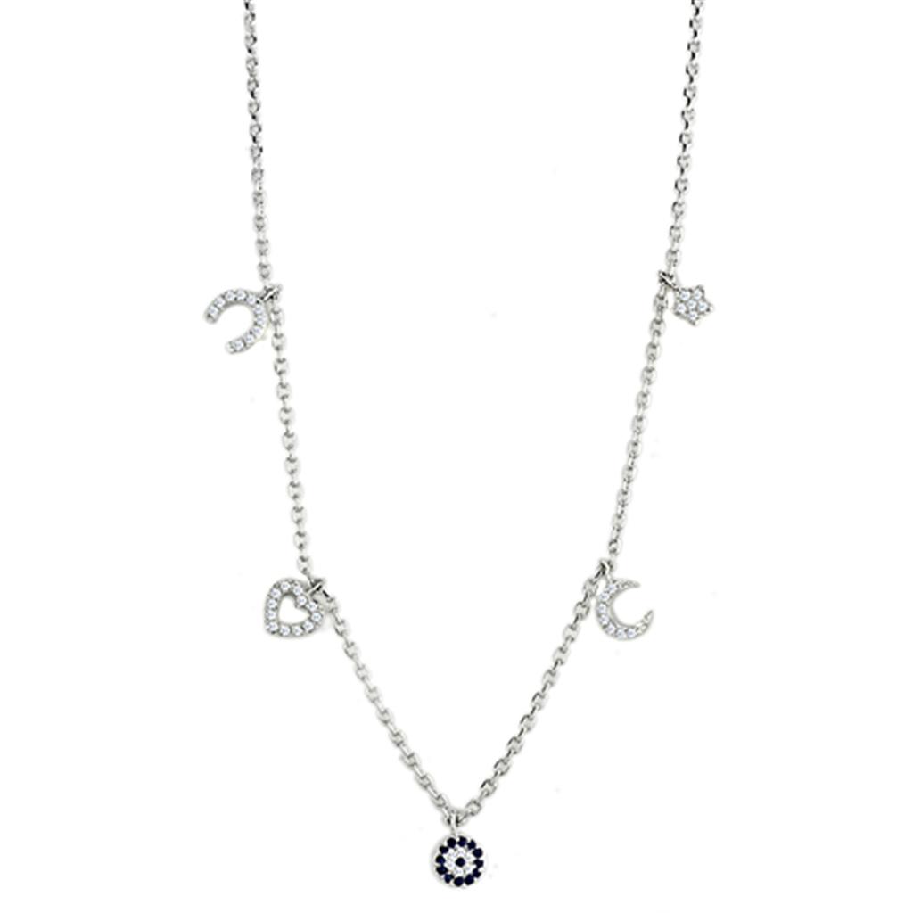 JCE439 Rhodium Brass Necklace with AAA Grade CZ  in Montana