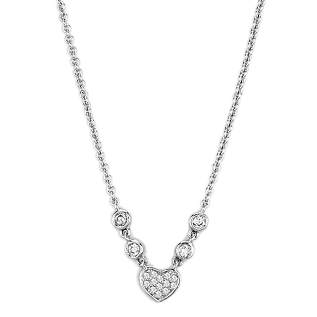 JCE449 Rhodium Brass Necklace with AAA Grade CZ  in Clear