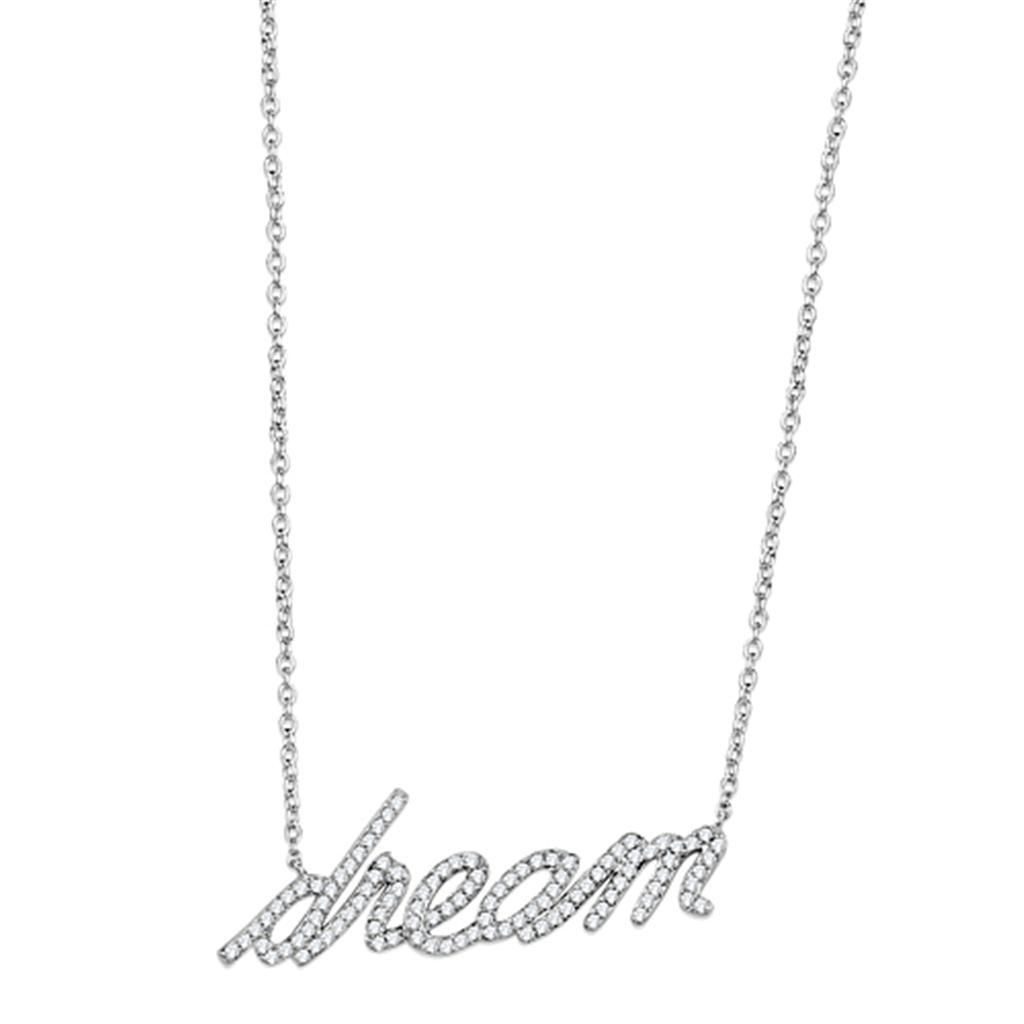JCE455 Rhodium Brass Necklace with AAA Grade CZ  in Clear