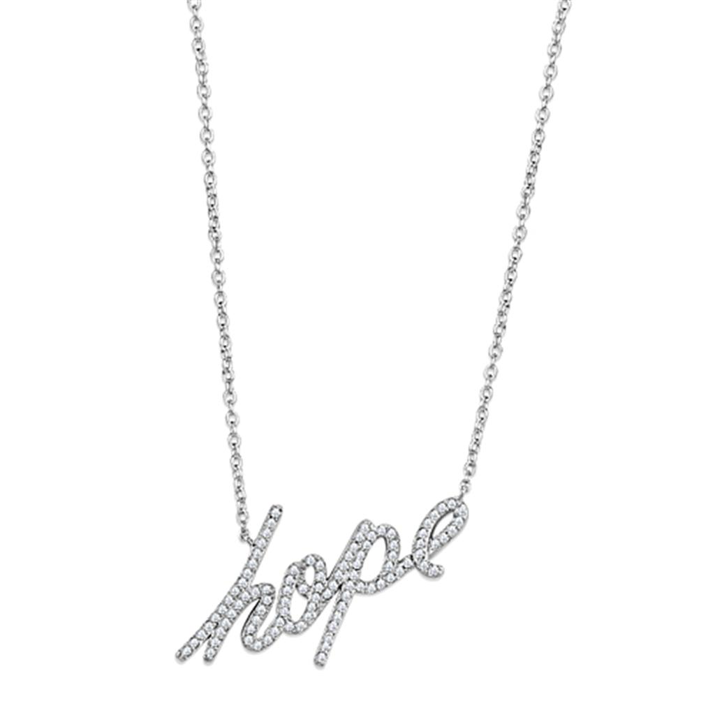 JCE456 Rhodium Brass Necklace with AAA Grade CZ  in Clear
