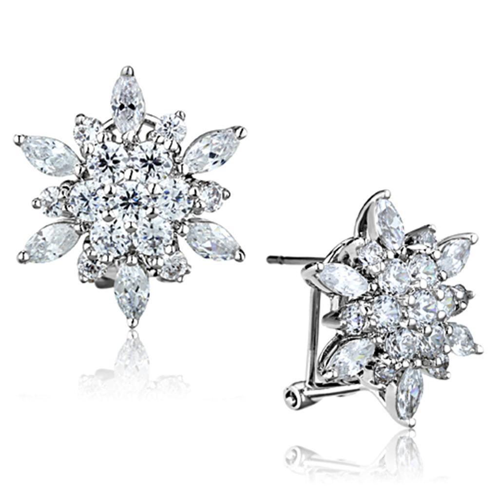 JCE661 Rhodium Brass Earrings with AAA Grade CZ  in Clear