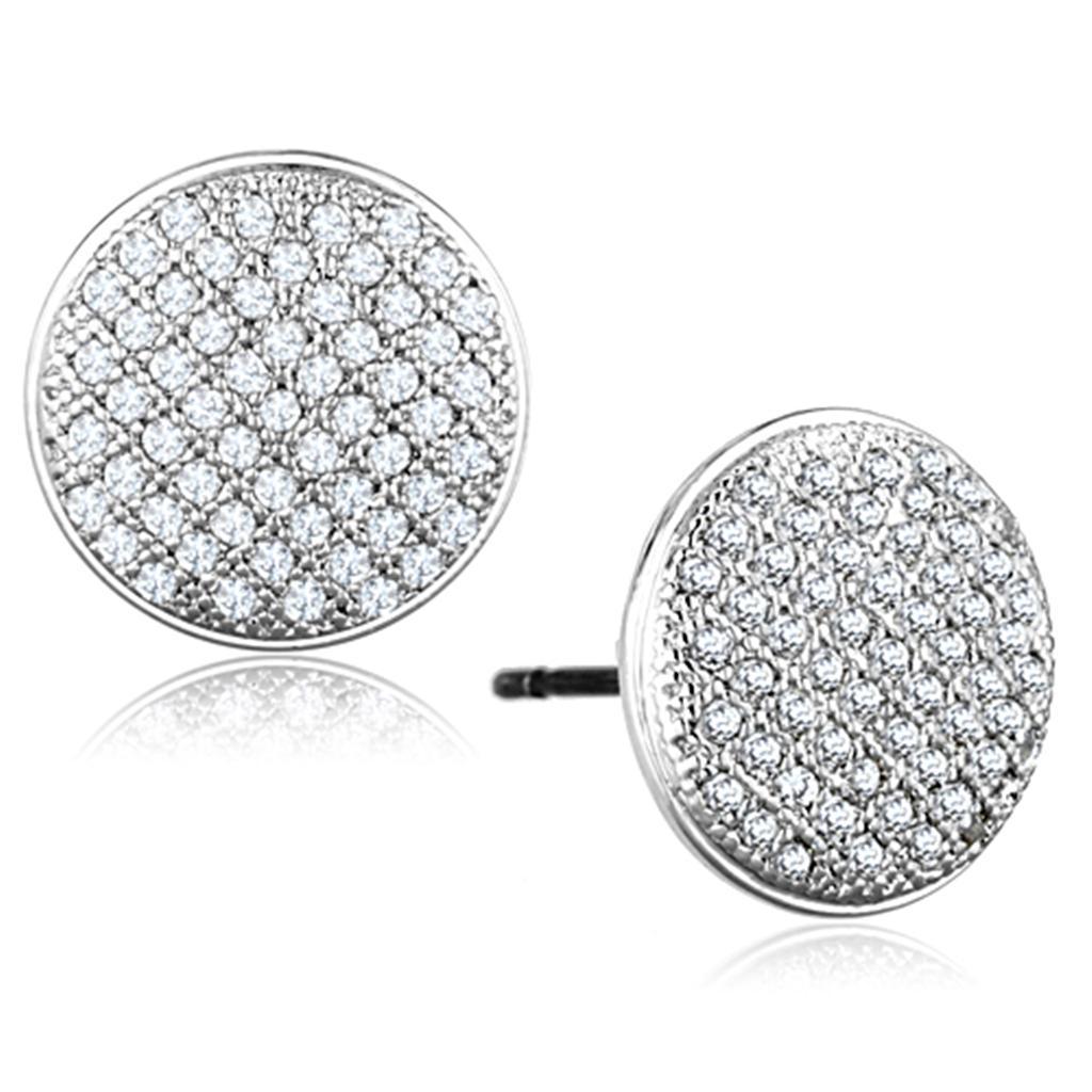 JCE666 Rhodium Brass Earrings with AAA Grade CZ  in Clear