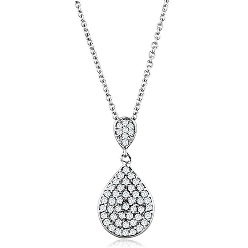 JCE720 Rhodium Brass Necklace with AAA Grade CZ  in Clear