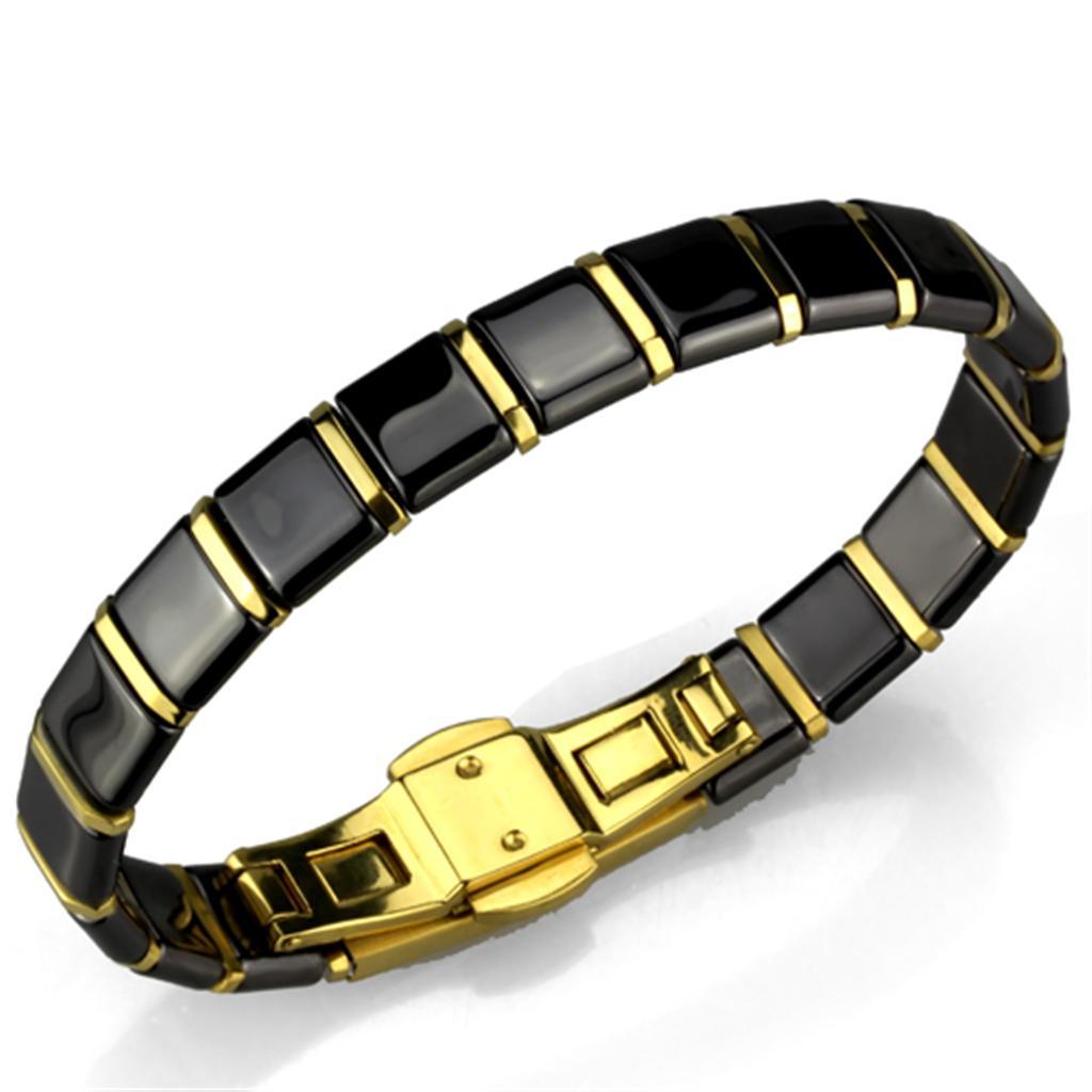 JCE988 IP Gold(Ion Plating) Stainless Steel Bracelet with Ceramic  in Jet
