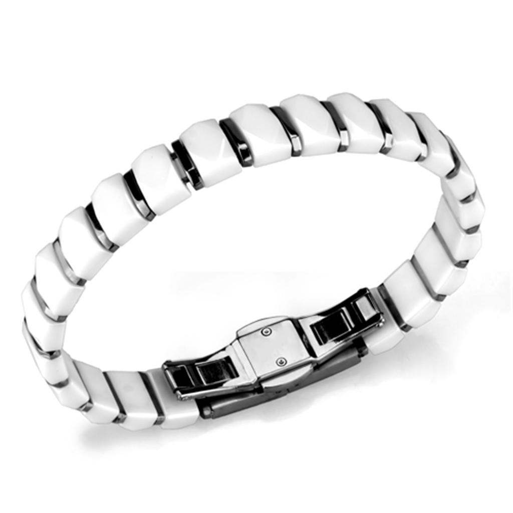 JCE991 High polished (no plating) Stainless Steel Bracelet with Ceramic  in White