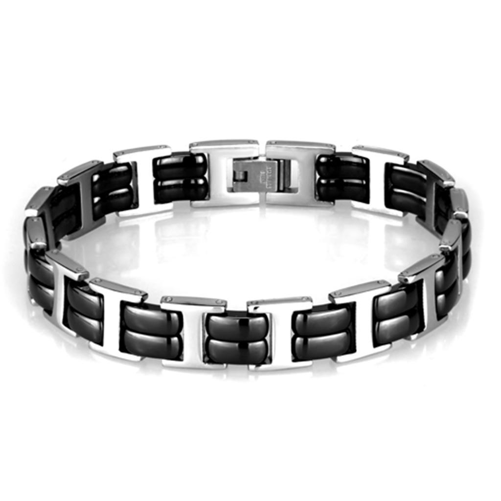 JCE996 High polished (no plating) Stainless Steel Bracelet with Ceramic  in Jet