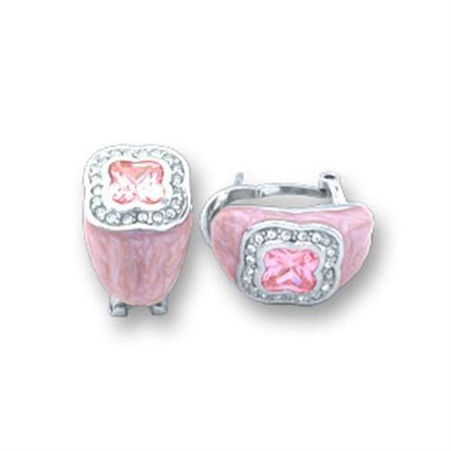 JCE804 High-Polished 925 Sterling Silver Earrings with AAA Grade CZ  in Rose-PCS