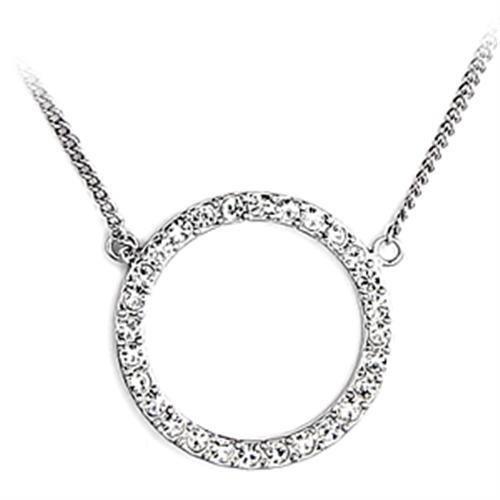 JCE448 Rhodium Brass Chain Pendant with Top Grade Crystal  in Clear