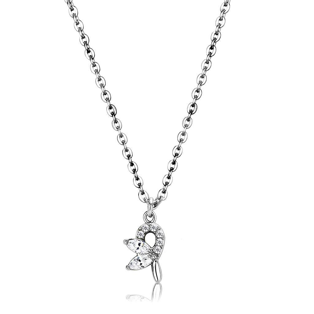 JCE088 High polished (no plating) Stainless Steel Chain Pendant with AAA Grade CZ  in Clear