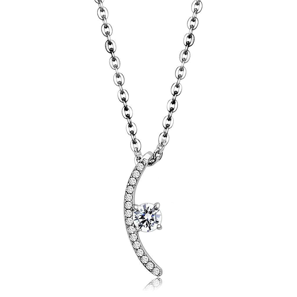 JCE092 High polished (no plating) Stainless Steel Chain Pendant with AAA Grade CZ  in Clear