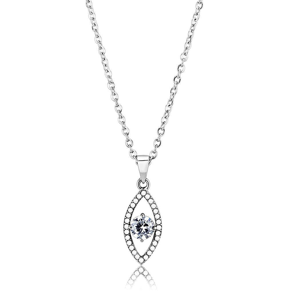 JCE228 High polished (no plating) Stainless Steel Chain Pendant with AAA Grade CZ  in Clear