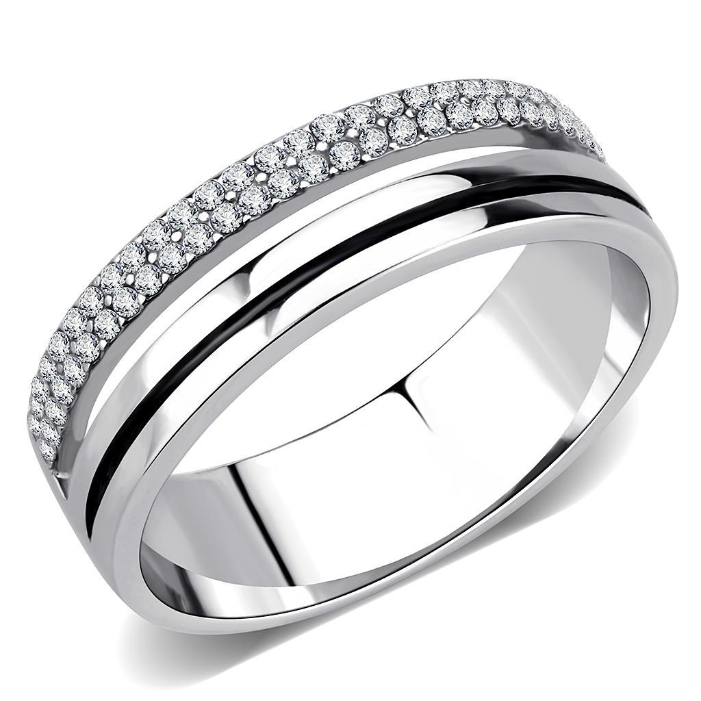 JCE275 High polished (no plating) Stainless Steel Ring with AAA Grade CZ  in Clear