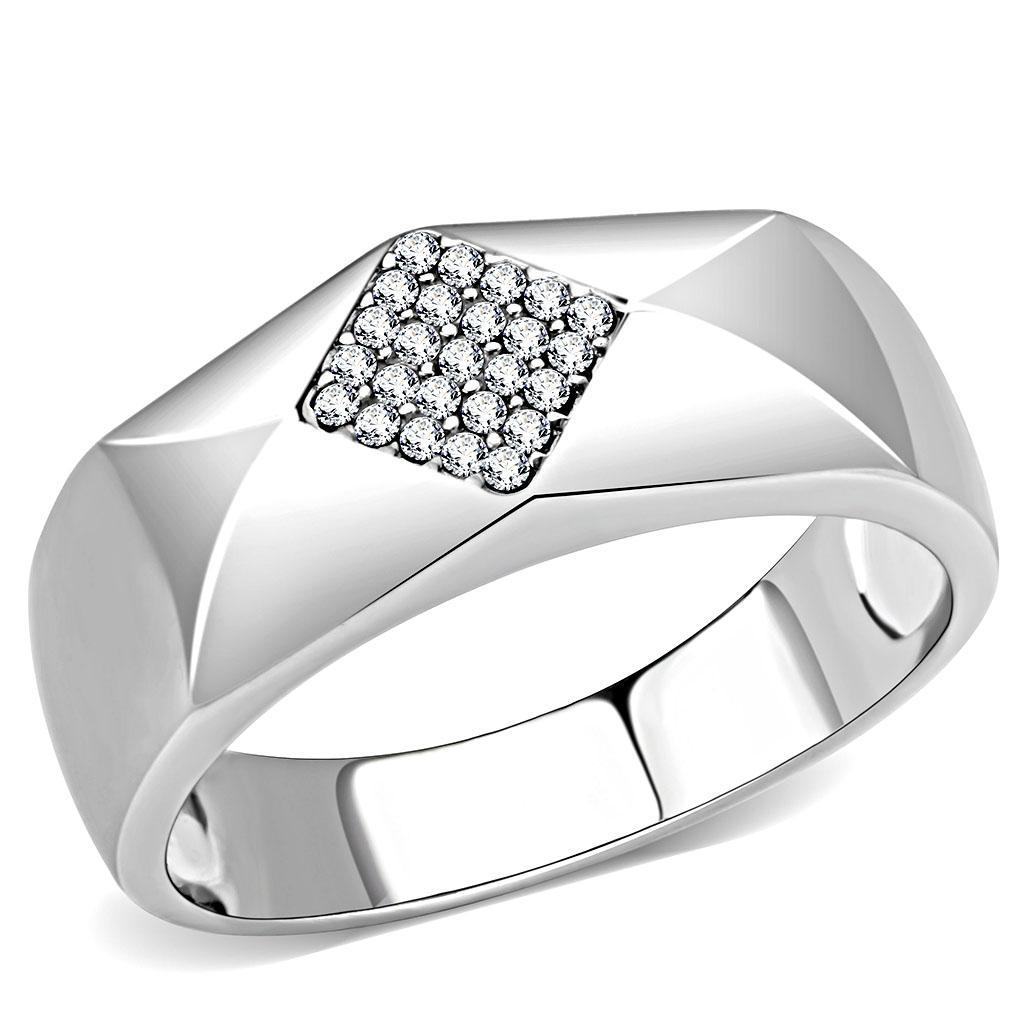 JCE288 High polished (no plating) Stainless Steel Ring with AAA Grade CZ  in Clear