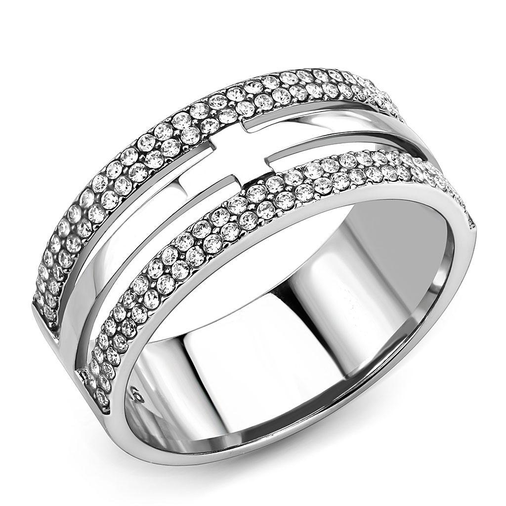 JCE2366 High polished (no plating) Stainless Steel Ring with AAA Grade CZ  in Clear