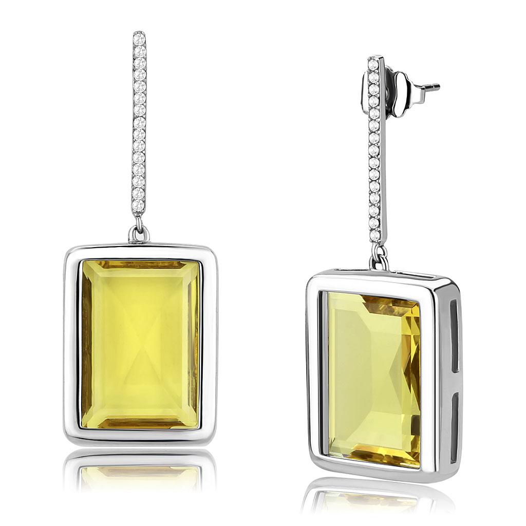 JCE378 High polished (no plating) Stainless Steel Earrings with Top Grade Crystal  in Topaz