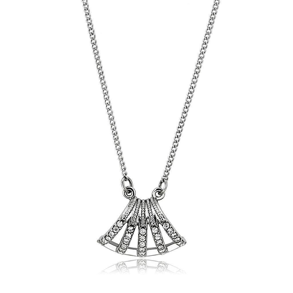 JCE380 High polished (no plating) Stainless Steel Chain Pendant with AAA Grade CZ  in Clear