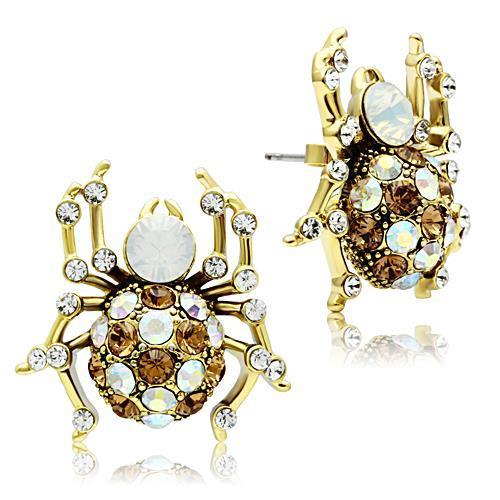 JCE347 IP Gold(Ion Plating) Brass Earrings with Top Grade Crystal  in Multi Color