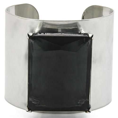 JCE1145 Antique Silver Brass Bangle with Synthetic Synthetic Glass in Black Diamond