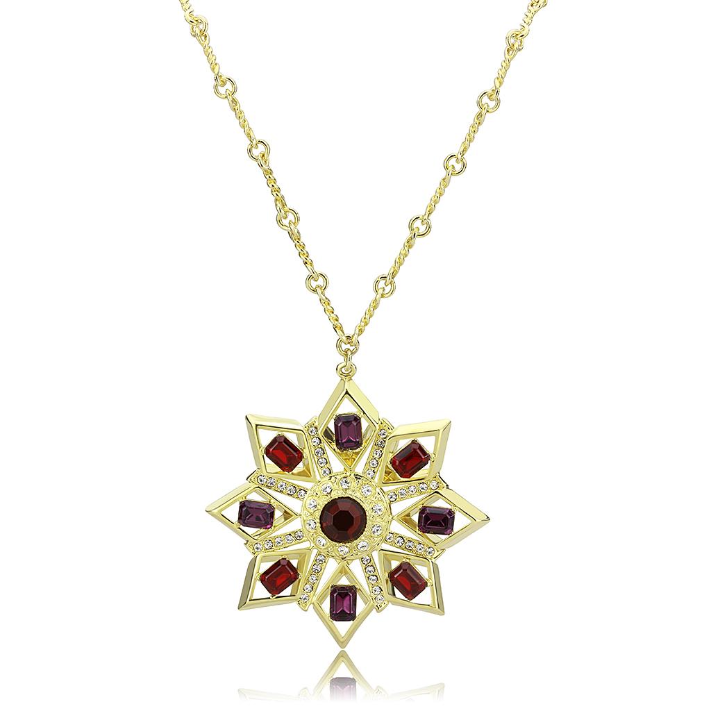 JCE1301 Gold Brass Chain Pendant with Top Grade Crystal  in Multi Color