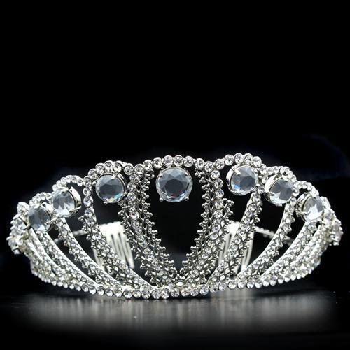 JCE2108 Imitation Rhodium Brass Tiaras & Hair Clip with Top Grade Crystal  in Clear