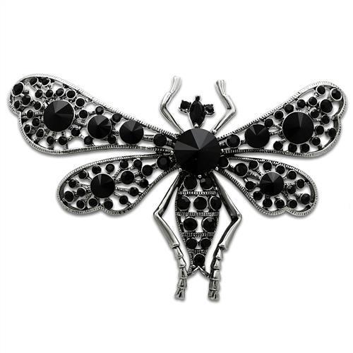 JCE2391 Imitation Rhodium White Metal Brooches with Top Grade Crystal  in Jet