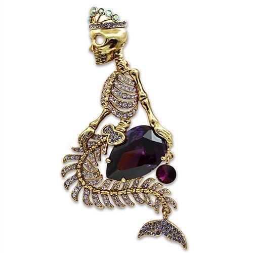 JCE2412 Gold White Metal Brooches with AAA Grade CZ  in Amethyst