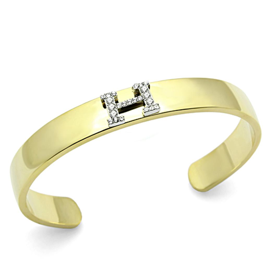 JCE2577 Gold+Rhodium White Metal Bangle with Top Grade Crystal  in Clear