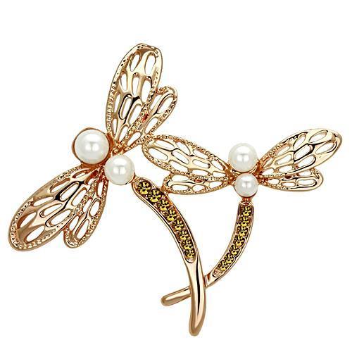 JCE2837 Flash Rose Gold White Metal Brooches with Synthetic Pearl in White