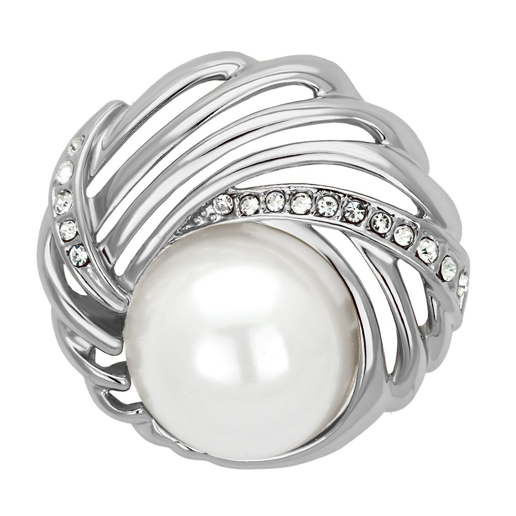 JCE2867 Flash Rose Gold White Metal Brooches with Synthetic Pearl in White