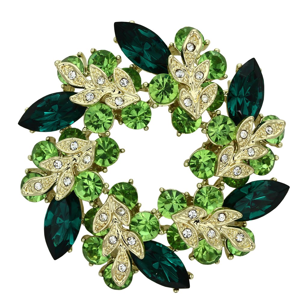 JCE2918 Flash Gold White Metal Brooches with Top Grade Crystal  in Emerald
