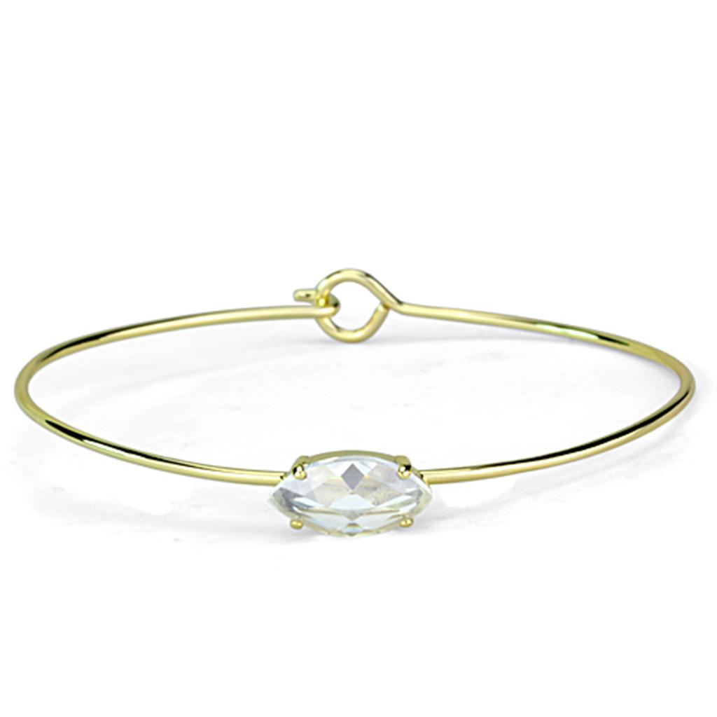 JCE3260 Gold Brass Bangle with AAA Grade CZ  in Clear