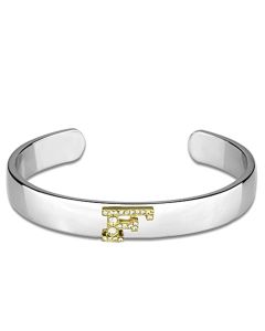 JCE3616 Reverse Two-Tone White Metal Bangle with Top Grade Crystal  in Clear