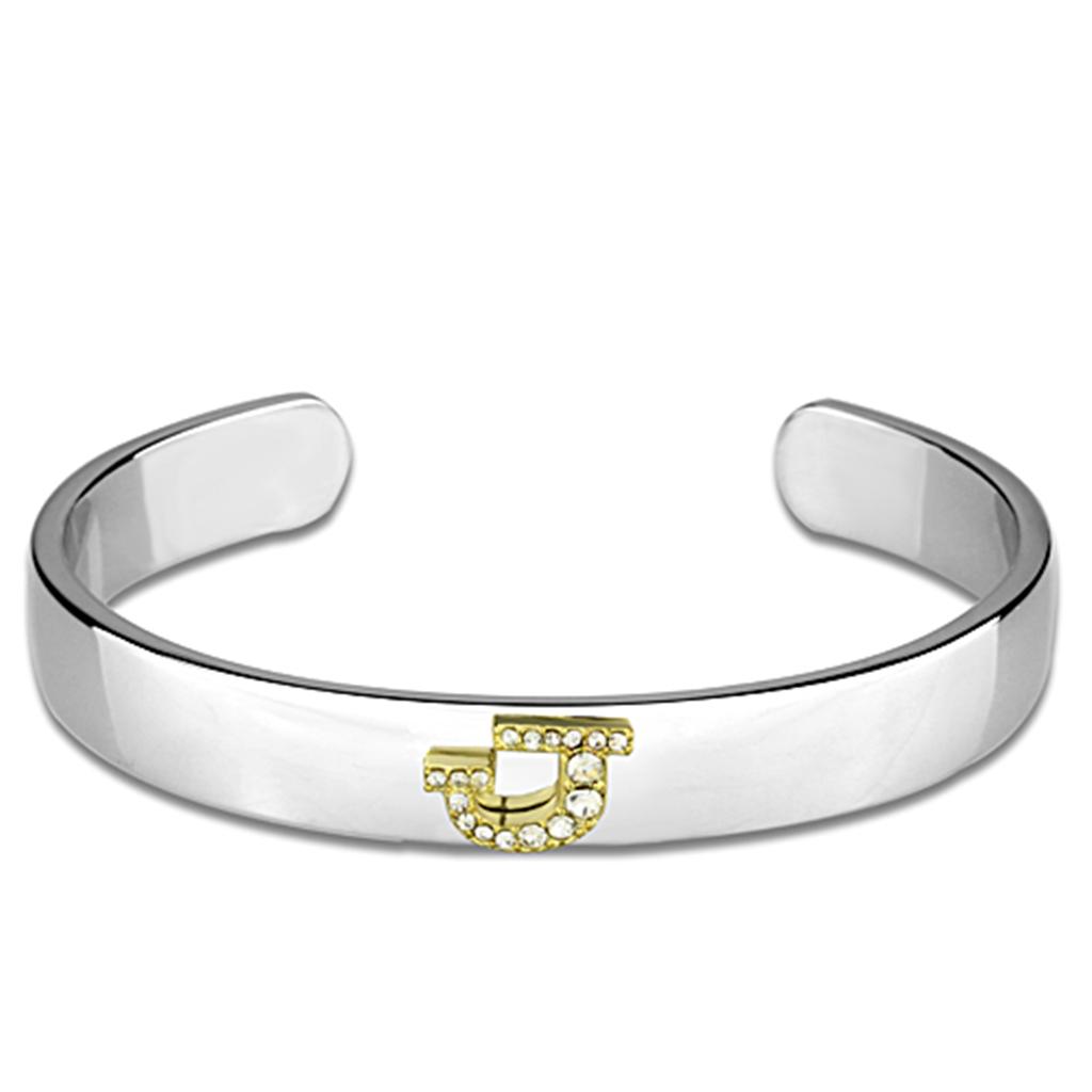 JCE3620 Reverse Two-Tone White Metal Bangle with Top Grade Crystal  in Clear