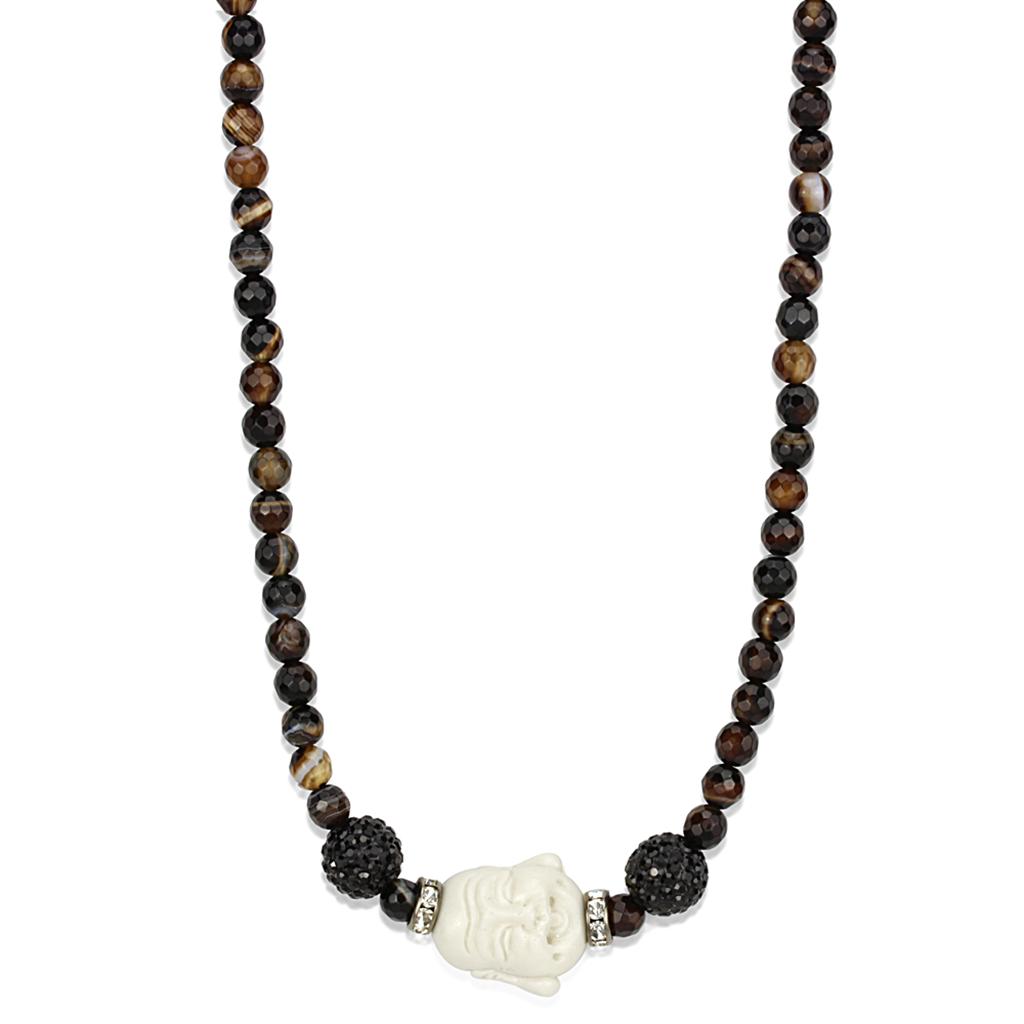 JCE3814 Ruthenium Brass Necklace with Synthetic Glass Bead in Multi Color