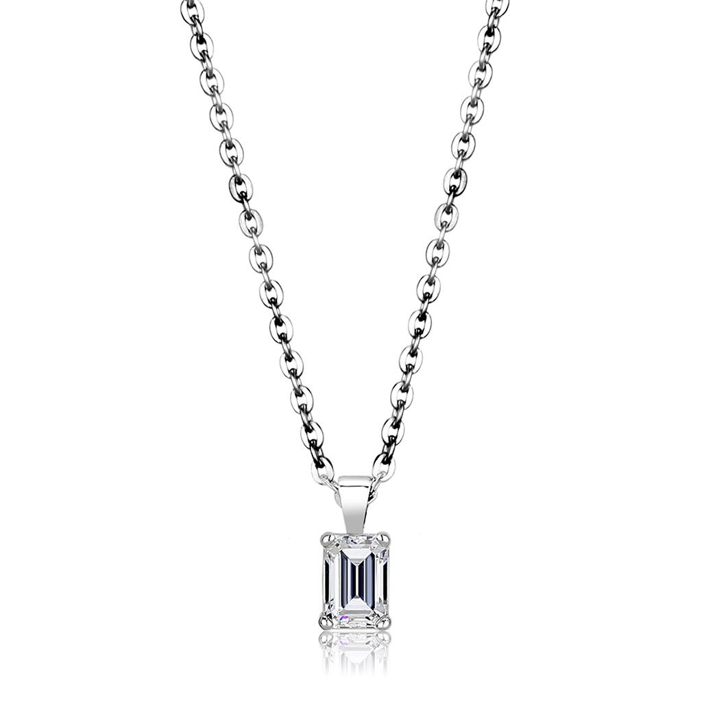 JCE4127 Rhodium Brass Chain Pendant with AAA Grade CZ  in Clear