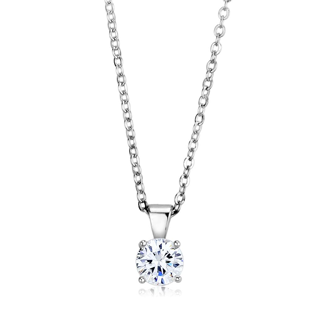 JCE4129 Rhodium Brass Chain Pendant with AAA Grade CZ  in Clear