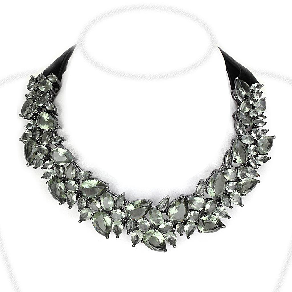 JCE4208 TIN Cobalt Black Brass Necklace with Synthetic Synthetic Glass in Black Diamond